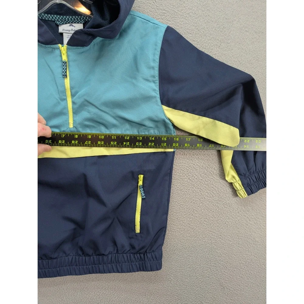 Tommy Bahama Boys Windbreaker Colorblock Hooded Jacket Size M 7/8 Navy Teal